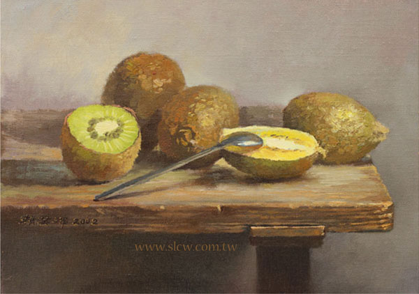 黃金奇異果_賴英澤 繪 Golden Kiwi Fruit oil painting painted by Lai Ying-Tse